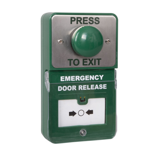 Dual Unit - Combined Emergency Door Release and Large Green "Press to Exit" Button