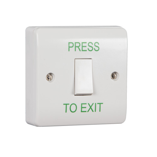 Standard Retractable Switch Button c/w White Back Box - "Press to Exit"