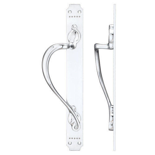 Cast Brass Pull Handle with Art Nouveau Backplate - Left Handed - 377 x 42mm