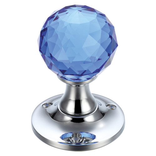 Glass Ball Mortice Knob - Facetted Blue - 50mm