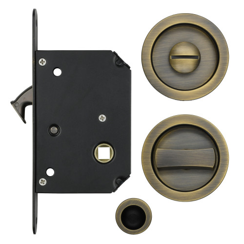 Sliding Door Lock Set - Suitable for 35-45mm Thick Doors - Antique Brass