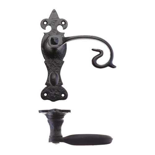 Scroll Lever on Fleur De Lys Backplate - 6" - Bathroom