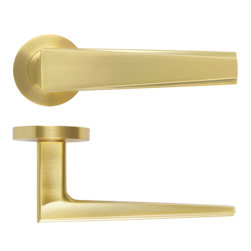 Veloce Lever On Round Rose, Satin Brass Finish