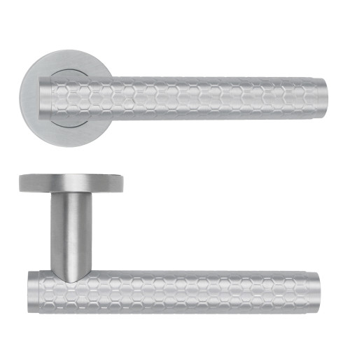 Favo Lever On Round Rose, Satin Chrome Finish