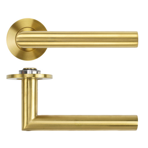 Lugano Lever on 4mm Round Slim Sprung Rose - PVD Satin Brass