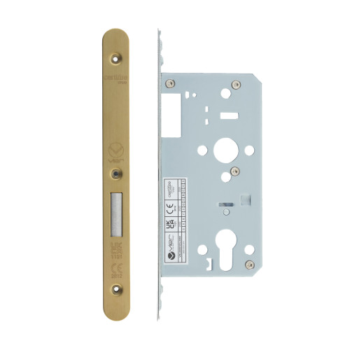 Din Euro Deadlock- Backset 55mm - 2 Pc Forend - Radius - PVDSB- Satin Brass Effect