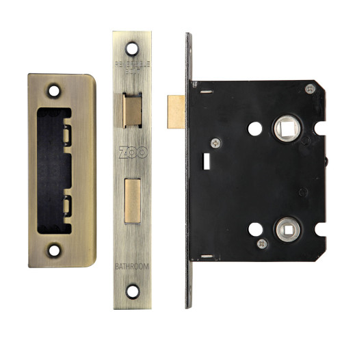 Mortice Bathroom Lock, 76mm - 57mm Centres, Square, Florentine Bronze Finish