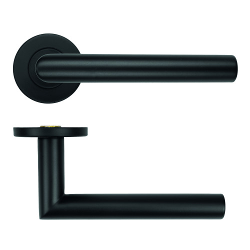 19mm Mitred Lever on Round Rose - Powder Coated Black - 53mm x 6mm Push-on Rose - BS EN 1906 Grade 3 - Grade 201 SS