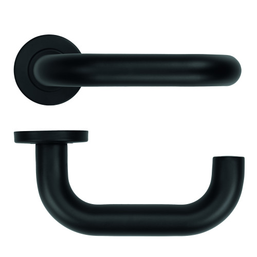 22mm Tubular Return to Door Lever on Round Rose 52mm x 8mm Push-on Rose - BS EN 1906 Grade 3 - Grade 201