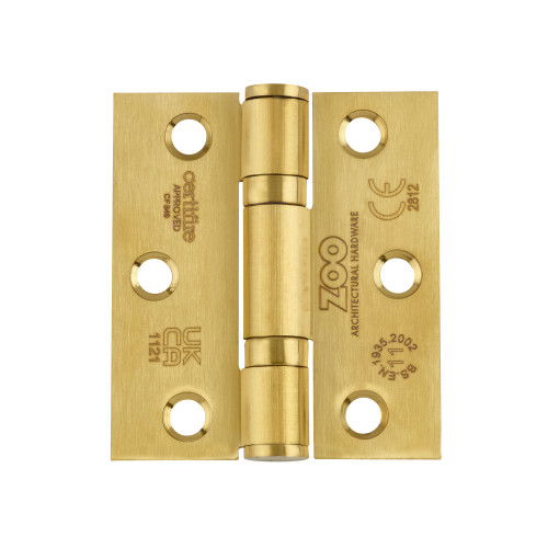 Grade 11 Bearing Hinges - 76mm x 67mm x 2.5mm Square Corner -PVD Satin Brass