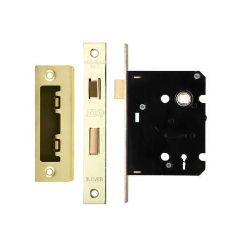 3 Lever Mortice Sashlock, 76mm - 57mm Centres, Square, PVD Polished Brass Finish