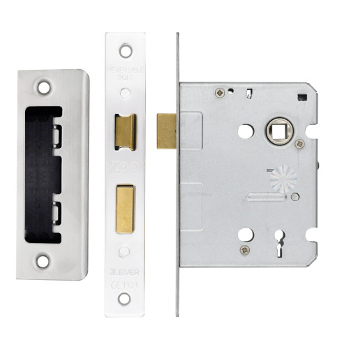 3 Lever Mortice Sashlock, 76mm - 57mm Centres, Square, Satin Stainless Steel Finish