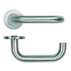 19mm Tubular Return to Door Lever on Round Rose - Satin Stainless Steel - 53mm x 6mm Push-on Rose - BS EN 1906 Grade 3 - Grade 201 SS
